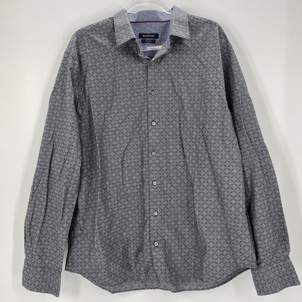 BUGATCHI Mens Button Up Long Sleeve Shirt Size XXL Cotton Micro Pattern Office